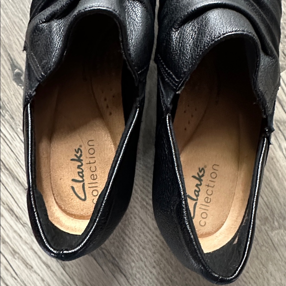 Clarks black Leather Slip-On Loafers chunky heal women’s size‎ 8 - Picture 5 of 11